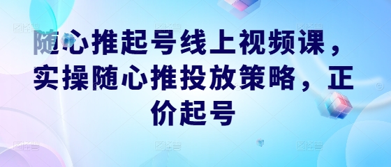 图片[1]-随心推起号线上视频课，实操随心推投放策略，正价起号——生财有道创业网-生财有道