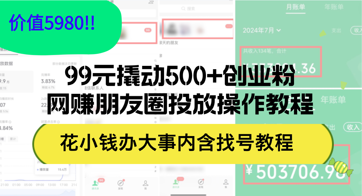 图片[1]-（12431期）99元撬动500+创业粉，网赚朋友圈投放操作教程价值5980！花小钱办大事内…_生财有道创业网-生财有道