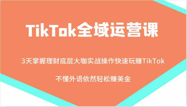 图片[1]-TikTok全域运营课，大咖实战操作快速玩赚TikTok，不懂外语依然轻松赚美金！-生财有道