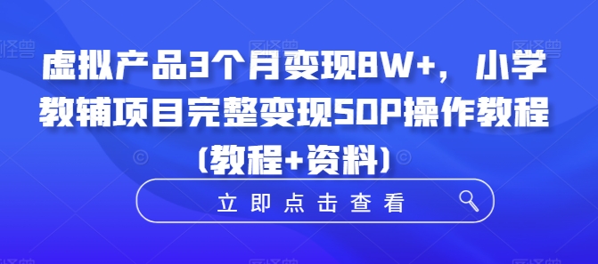 图片[1]-虚拟产品3个月变现8W+，小学教辅项目完整变现SOP操作教程(教程+资料)——生财有道创业项目网-生财有道