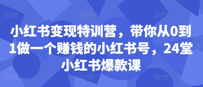 图片[1]-小红书变现特训营，带你从0到1做一个赚钱的小红书号，24堂小红书爆款课——生财有道创业项目网-生财有道