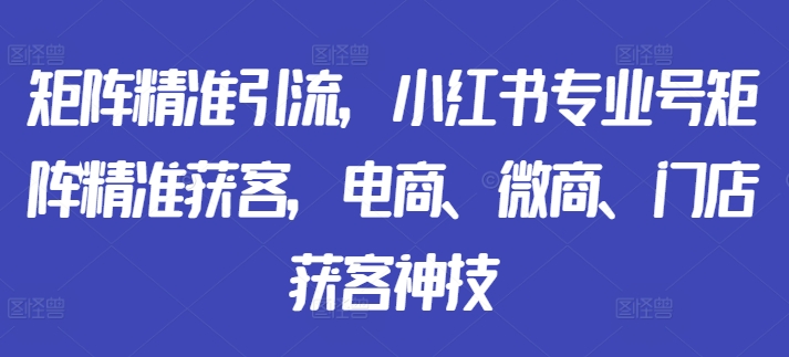 图片[1]-矩阵精准引流，小红书专业号矩阵精准获客，电商、微商、门店获客神技——生财有道创业项目网-生财有道