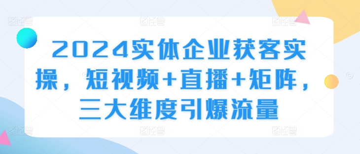 图片[1]-2024实体企业获客实操，短视频+直播+矩阵，三大维度引爆流量——生财有道创业项目网-生财有道